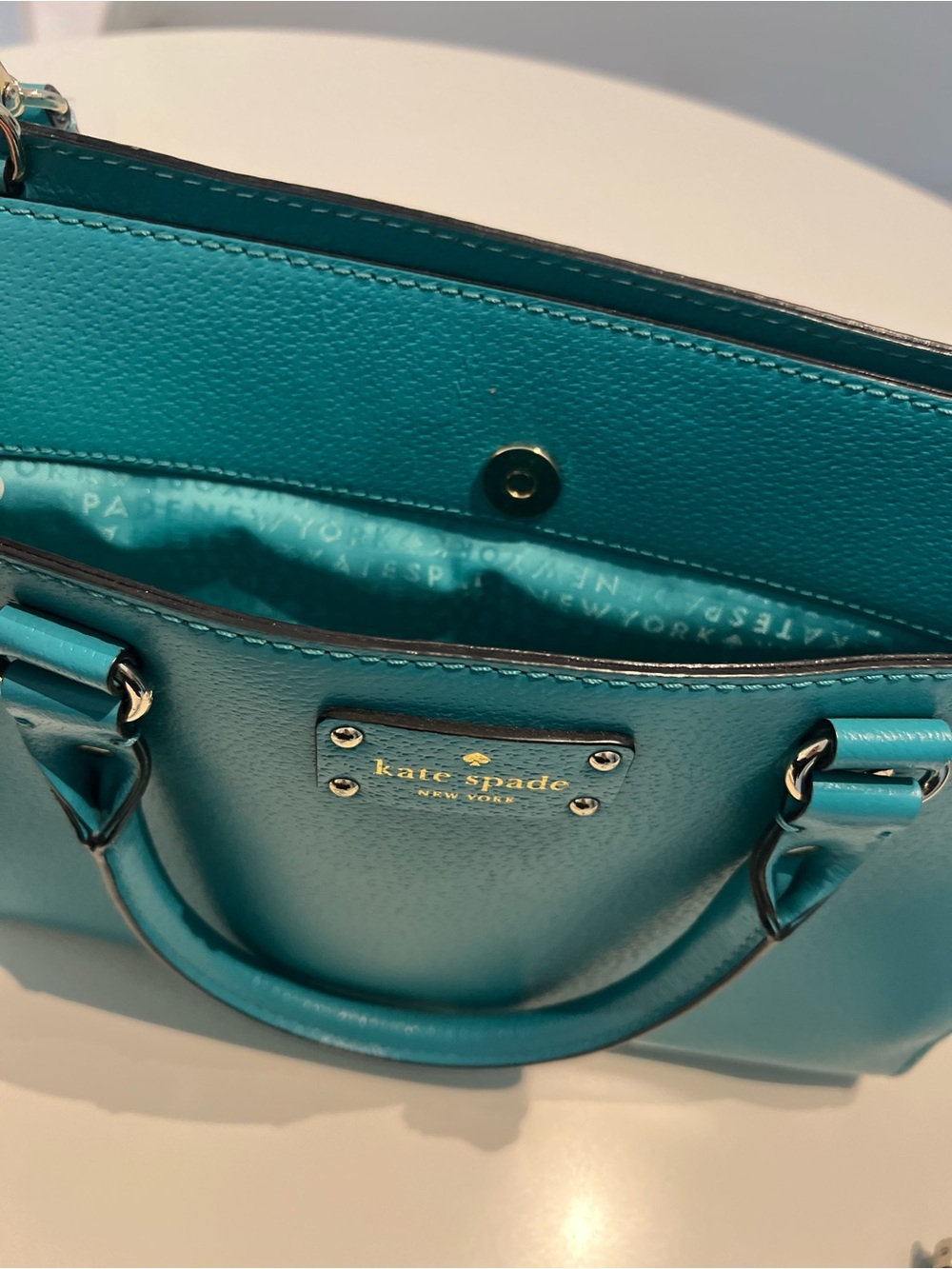 NWOT Kate Spade Teal Leather Satchel with Gold Hardware - Picture 4 of 5